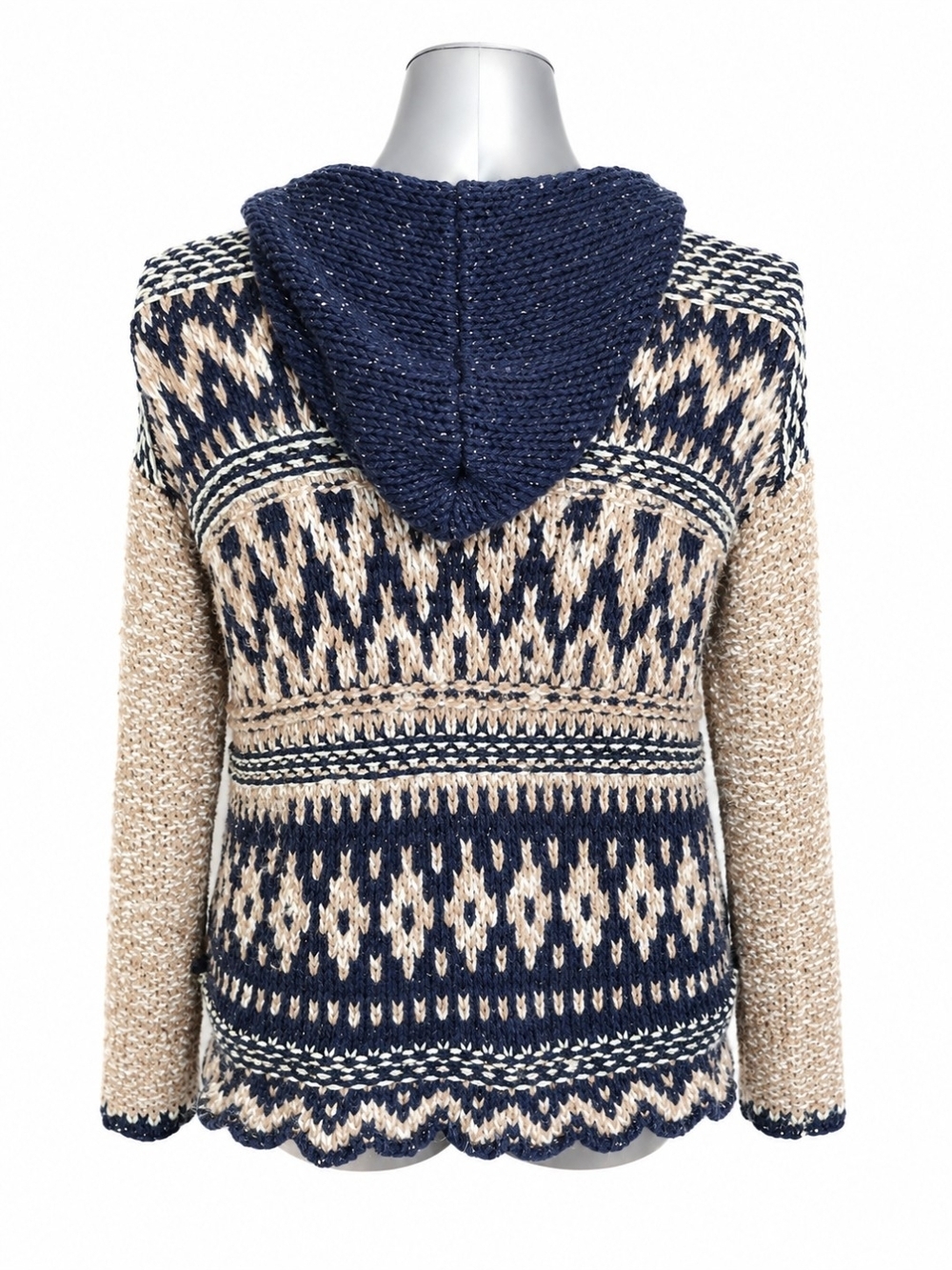 Free People Fair Isle Hooded Knit Chunky Sweater Large - Picture 4 of 6